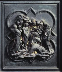 The Raising of Lazarus, tiende panel af norddørene til dåbskapellet San Giovanni, 1403-24 (bronze)